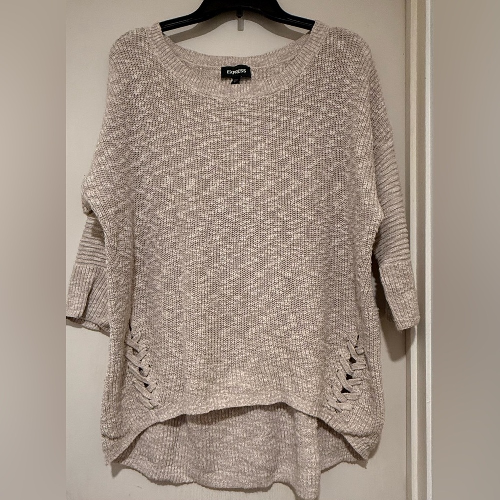 Express Cream Scoop Neck Knit Sweater